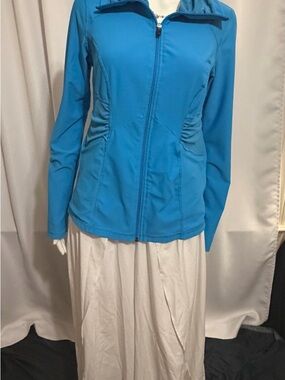 Blue Lightweight Utility Zip Jacket with Ruched Sides